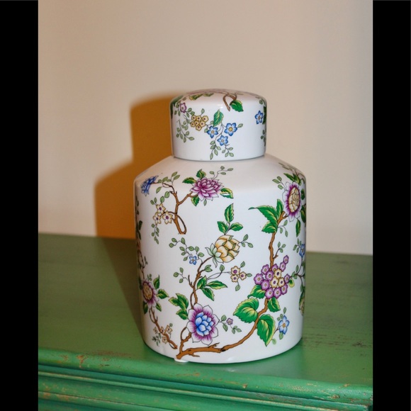 WHITE FLORAL GINGER CERAMIC TEA / CANISTER NEW Manderson Green - Picture 10 of 15